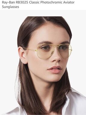 Ray-Ban RB3025 Classic Photochromic Aviator Clear Sunglasses Polshed Gold Frame